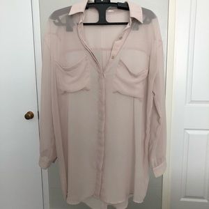 Tan sheer long sleeve blouse by LUSH size small